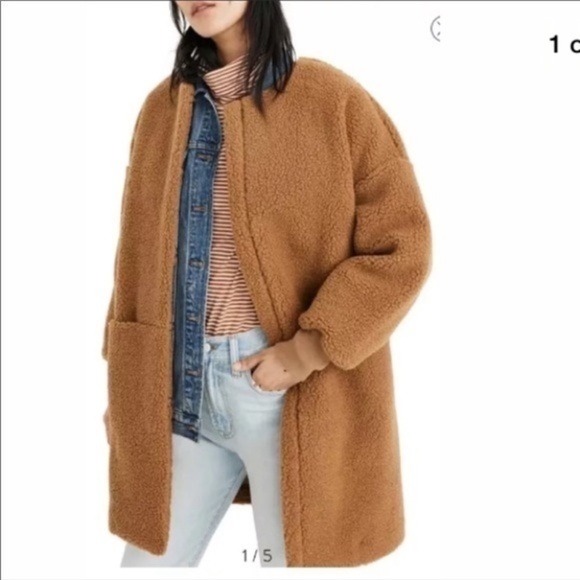 💋Madewell Sherpa caramel tan light brown cocoon jacket coat - Picture 4 of 13